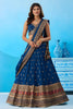 Wonderful Navy Blue Chinon Embroidered Lehenga Choli with Dupatta