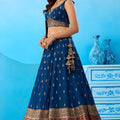 Wonderful Navy Blue Chinon Embroidered Lehenga Choli with Dupatta