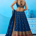 Wonderful Navy Blue Chinon Embroidered Lehenga Choli with Dupatta