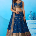 Wonderful Navy Blue Chinon Embroidered Lehenga Choli with Dupatta