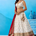 Stylish White Chinon Embroidered Wedding Lehenga Choli with Red Dupatta