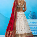 Stylish White Chinon Embroidered Wedding Lehenga Choli with Red Dupatta
