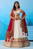 Stylish White Chinon Embroidered Wedding Lehenga Choli with Red Dupatta
