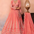Fancy Peach Tissue Embroidered Wedding Lehenga Choli with Dupatta