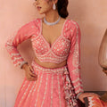 Fancy Peach Tissue Embroidered Wedding Lehenga Choli with Dupatta