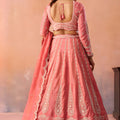 Fancy Peach Tissue Embroidered Wedding Lehenga Choli with Dupatta