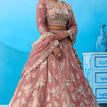 Lovable Dusty Pink Tissue Embroidered Lehenga Choli with Dupatta