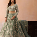 Premium Green Tissue Embroidered Wedding Lehenga Choli with Dupatta