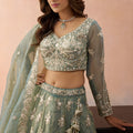 Premium Green Tissue Embroidered Wedding Lehenga Choli with Dupatta