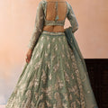 Premium Green Tissue Embroidered Wedding Lehenga Choli with Dupatta