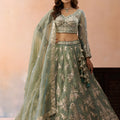 Premium Green Tissue Embroidered Wedding Lehenga Choli with Dupatta