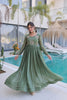 Beautiful Olive Green Silver Crunchy Embroidered Party Wear Gown for Women