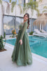 Beautiful Olive Green Silver Crunchy Embroidered Party Wear Gown for Women