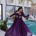 Stylish Wine Silver Crunchy Embroidered Party Wear Gown for Women
