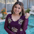 Stylish Wine Silver Crunchy Embroidered Party Wear Gown for Women