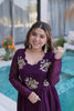 Stylish Wine Silver Crunchy Embroidered Party Wear Gown for Women