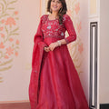 Awesome Maroon Gold Crush Embroidered Party Wear Gown with Dupatta for Women