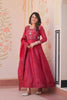Awesome Maroon Gold Crush Embroidered Party Wear Gown with Dupatta for Women
