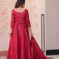 Awesome Maroon Gold Crush Embroidered Party Wear Gown with Dupatta for Women
