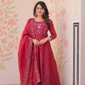 Awesome Maroon Gold Crush Embroidered Party Wear Gown with Dupatta for Women