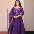 Elegant Purple Gold Crush Embroidered Party Wear Gown with Dupatta for Women