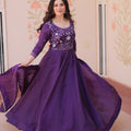 Elegant Purple Gold Crush Embroidered Party Wear Gown with Dupatta for Women