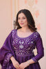 Elegant Purple Gold Crush Embroidered Party Wear Gown with Dupatta for Women