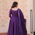 Elegant Purple Gold Crush Embroidered Party Wear Gown with Dupatta for Women