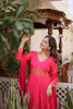 Wonderful Rani Pink Russian Silk Embroidered Party Wear Gown with Dupatta for Women