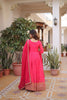 Wonderful Rani Pink Russian Silk Embroidered Party Wear Gown with Dupatta for Women