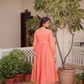 Graceful Peach Embroidered Cotton Casual Kurti Set with Bottom for Women