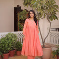 Graceful Peach Embroidered Cotton Casual Kurti Set with Bottom for Women