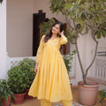 Beautiful Yellow Embroidered Cotton Casual Kurti Set with Bottom for Women