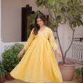 Beautiful Yellow Embroidered Cotton Casual Kurti Set with Bottom for Women