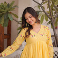 Beautiful Yellow Embroidered Cotton Casual Kurti Set with Bottom for Women