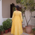 Beautiful Yellow Embroidered Cotton Casual Kurti Set with Bottom for Women