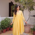  Beautiful Yellow Embroidered Cotton Casual Kurti Set with Bottom for Women