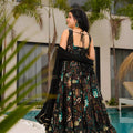 Lovely Black Chinon Floral Digital Printed Casual Gown with Dupatta for Women