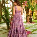 Fancy Lavender Chinon Floral Digital Printed Casual Gown for Women