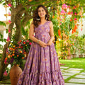 Fancy Lavender Chinon Floral Digital Printed Casual Gown for Women