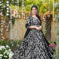 Stylish Black and White Chinon Rayon Digital Printed Casual Gown with Dupatta for Women