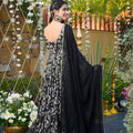 Stylish Black and White Chinon Rayon Digital Printed Casual Gown with Dupatta for Women