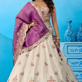 Elegant Off-White Tissue Embroidered Lehenga Choli with Purple Dupatta for Women