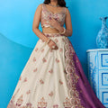 Elegant Off-White Tissue Embroidered Lehenga Choli with Purple Dupatta for Women