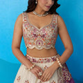Elegant Off-White Tissue Embroidered Lehenga Choli with Purple Dupatta for Women