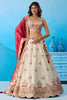 Stunning Off-White Tissue Embroidered Lehenga Choli with Red Dupatta for Women