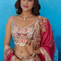 Stunning Off-White Tissue Embroidered Lehenga Choli with Red Dupatta for Women