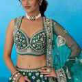 Stylish Rama Green Silk Embroidered Lehenga Choli with Dupatta for Women