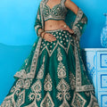 Stylish Rama Green Silk Embroidered Lehenga Choli with Dupatta for Women