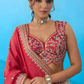 Brilliant Off-White Jacquard Embroidered Lehenga Choli with Red Dupatta for Women